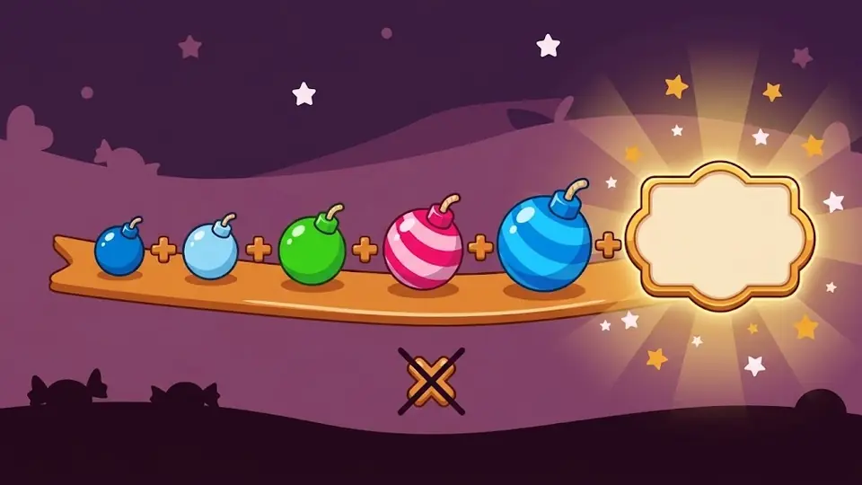Bombe moltiplicatore di Sweet Bonanza: bombe di caramella di dimensioni diverse in fila con segni più e un totale luminoso