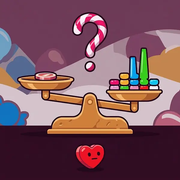 Sweet Bonanza paga davvero: bilancia di caramella tra una moneta e un grafico di picchi rari, senza vincita garantita