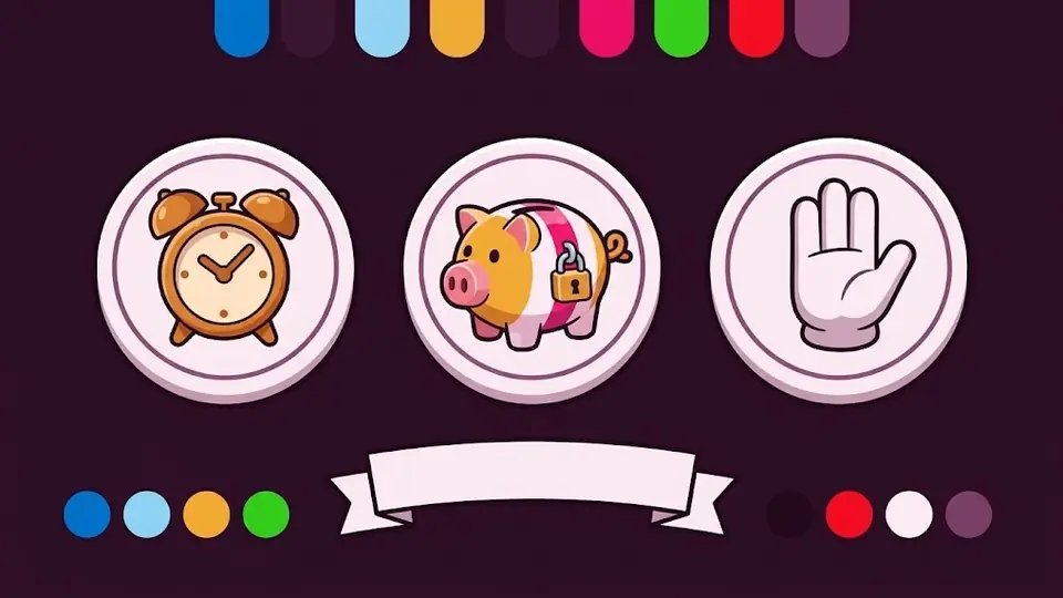 Gioco responsabile su Sweet Bonanza: sveglia, salvadanaio con lucchetto e mano aperta in una scena calma senza vincite