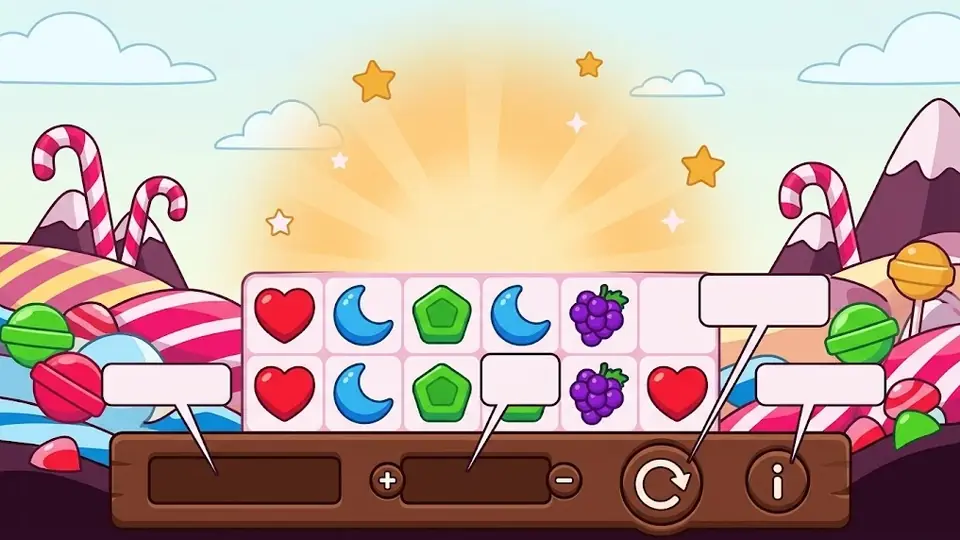 Come leggere la schermata di Sweet Bonanza: schema del pannello con saldo, puntata e pulsante info evidenziati